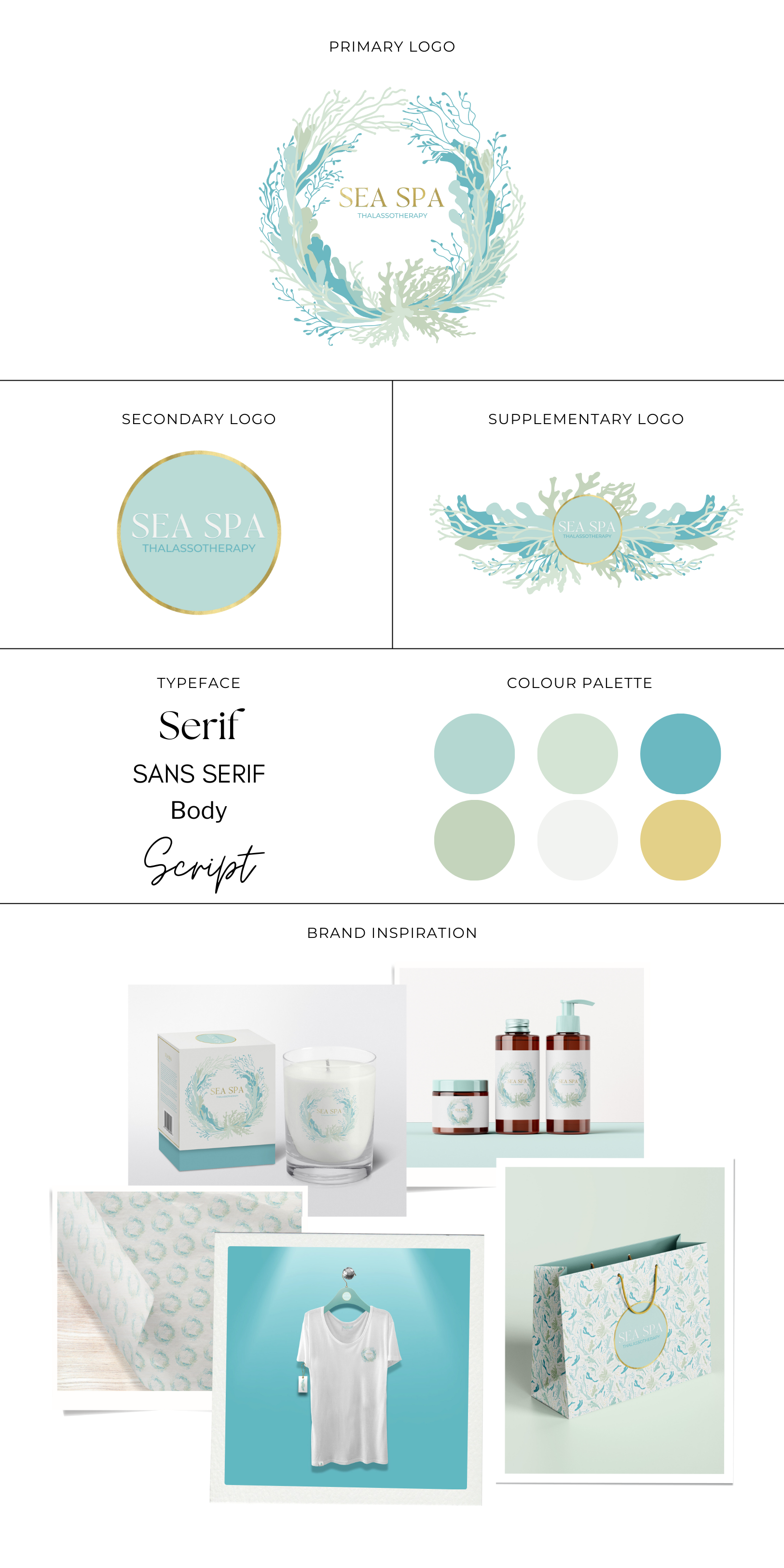 Image of a mood board created for Sea Spa, a day spa specialising in seaweed wraps and thalassatherpy treatments. Brand and rebranding. Project Gallery.