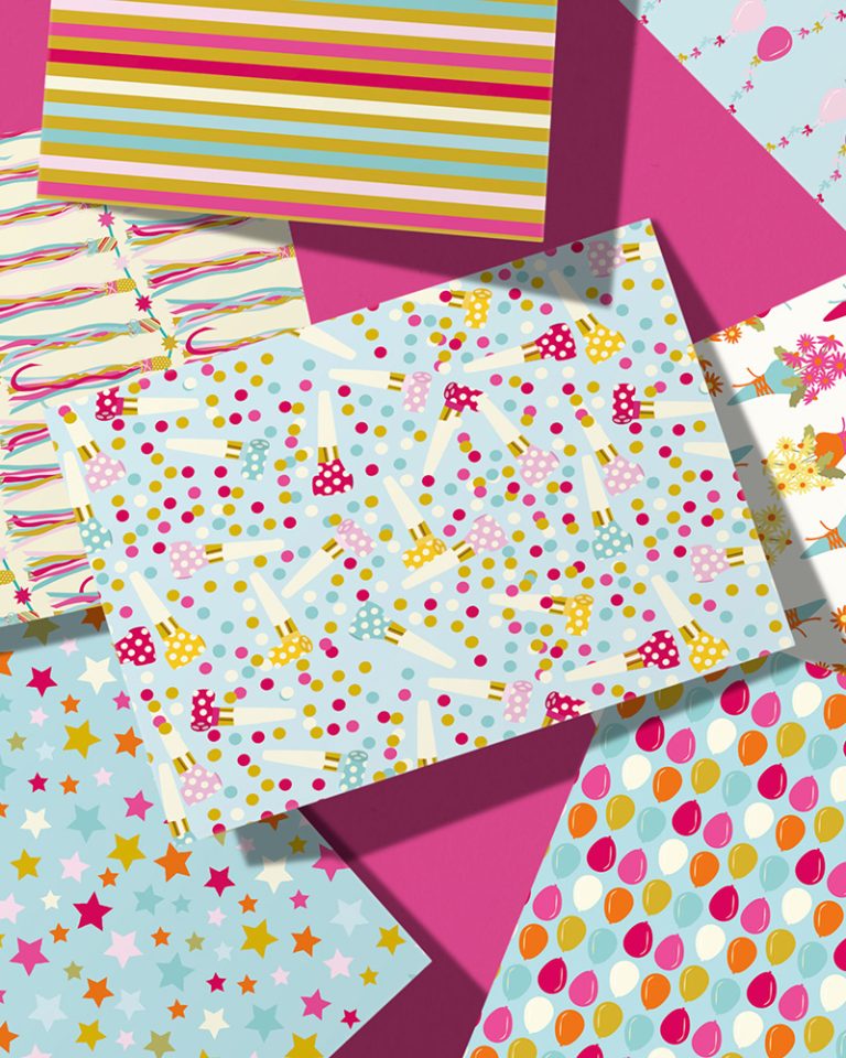 An image of an assortment of greeting cards created using designs from the Party Time! Collection