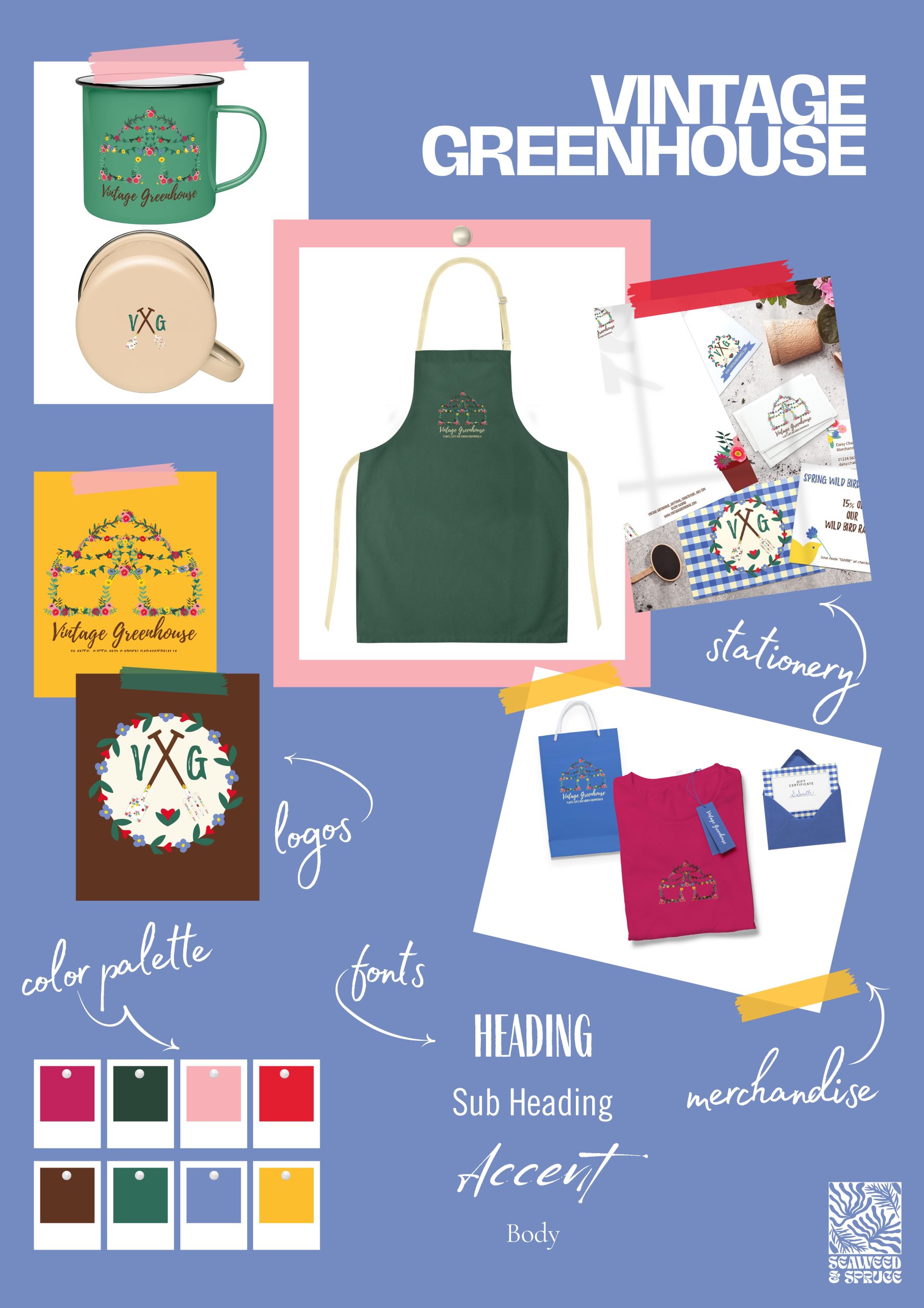 Image of a brand presentation created for an expanding flower nursery wanting a playful, bright and whimsical brand.