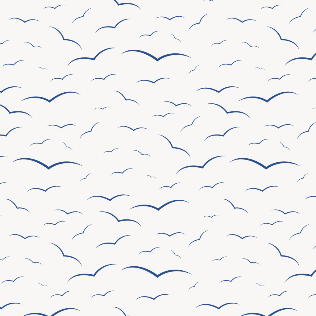 This image shows the pattern "Gulls" from the Quayside collection designed by Seaweed & Spruce Design Studio.