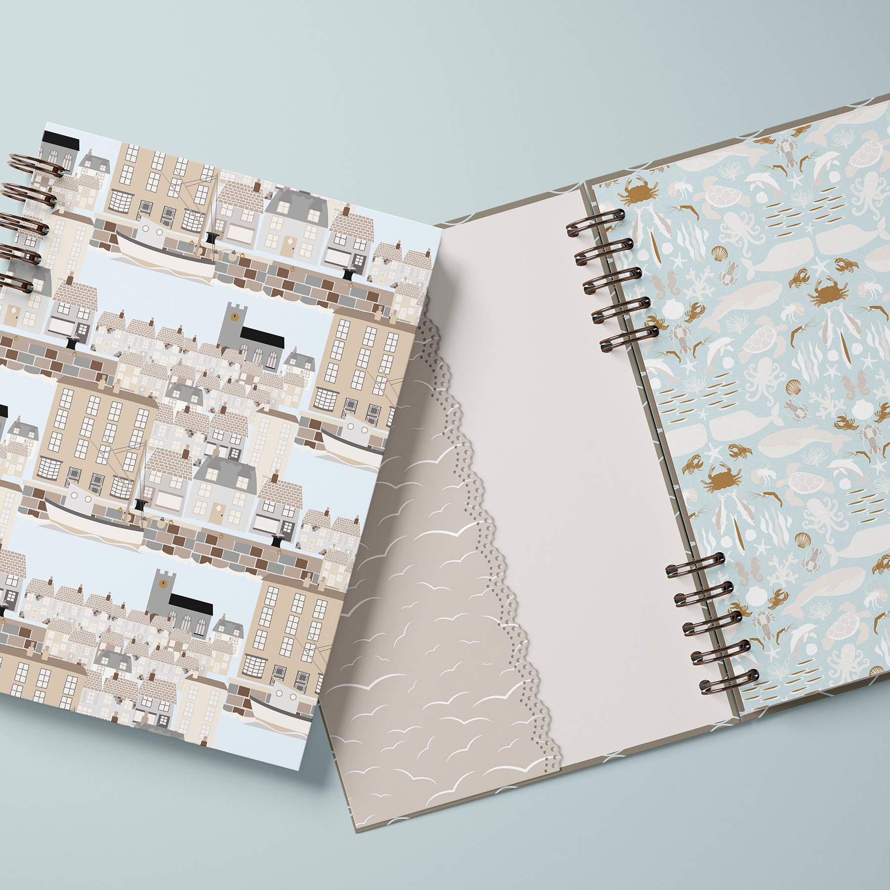 Image of a ring binder planner featuring patterns from the Quayside collection.
