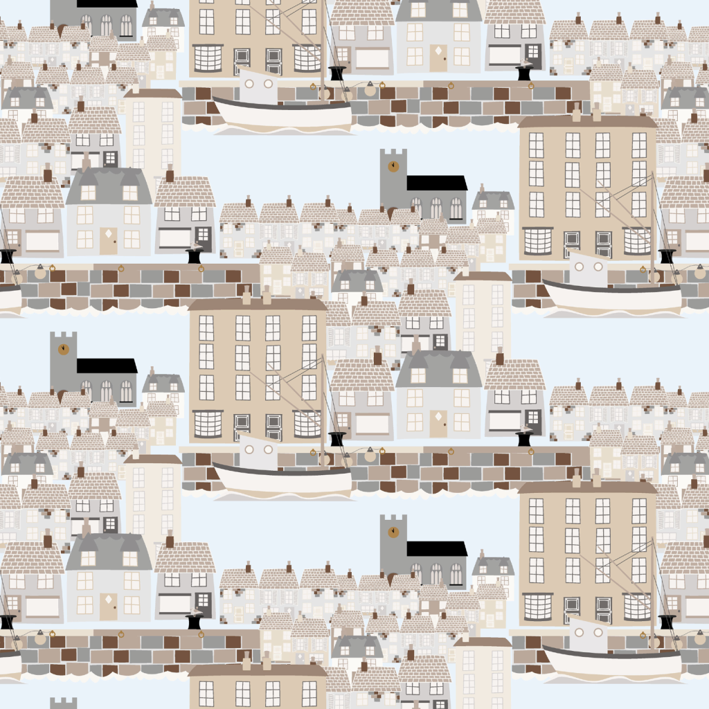 This image shows the pattern called "Quayside" from the Quayside collection designed by Seaweed & Spruce Design Studio