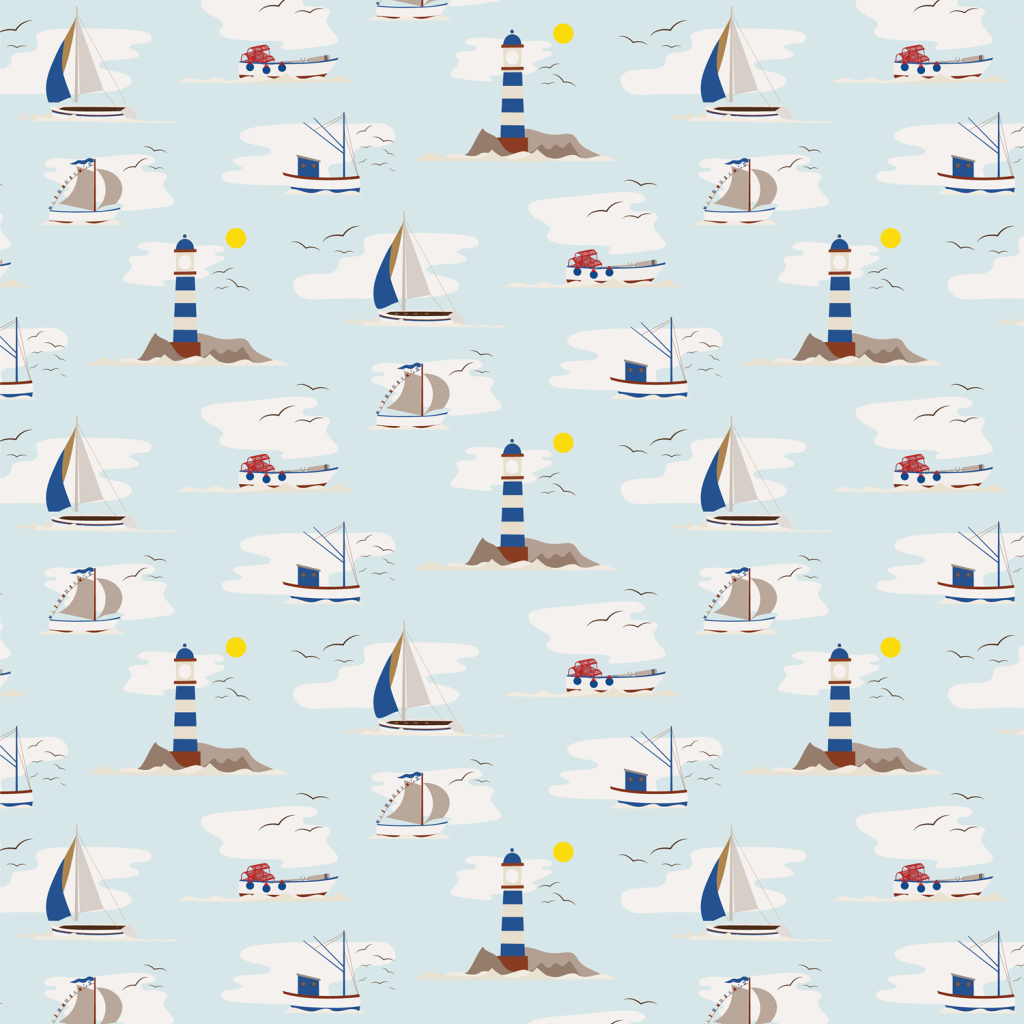 This image shows the pattern "High Seas" from the Quayside collection designed by Seaweed & Spruce Design Studio.
